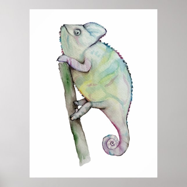 Affiche Chameleon à aquarelle mignonne (Devant)