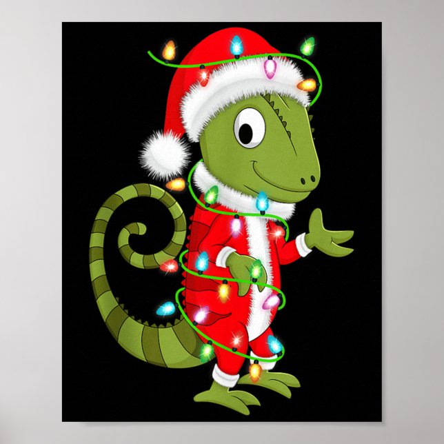 Affiche Chameleon Christmas Lights Santa Costume Cute Anim (Devant)