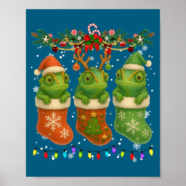 Affiche Chameleon In Christmas Socks Lights Chameleon Xmas (Devant)