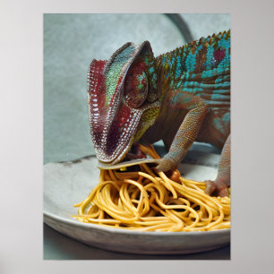 Affiche Chameleon Manger Spaghetti