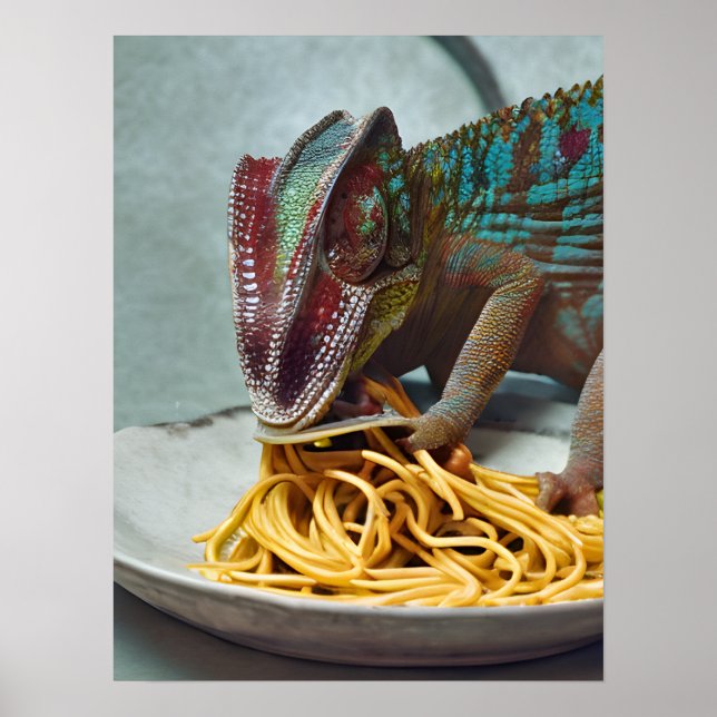 Affiche Chameleon Manger Spaghetti (Devant)