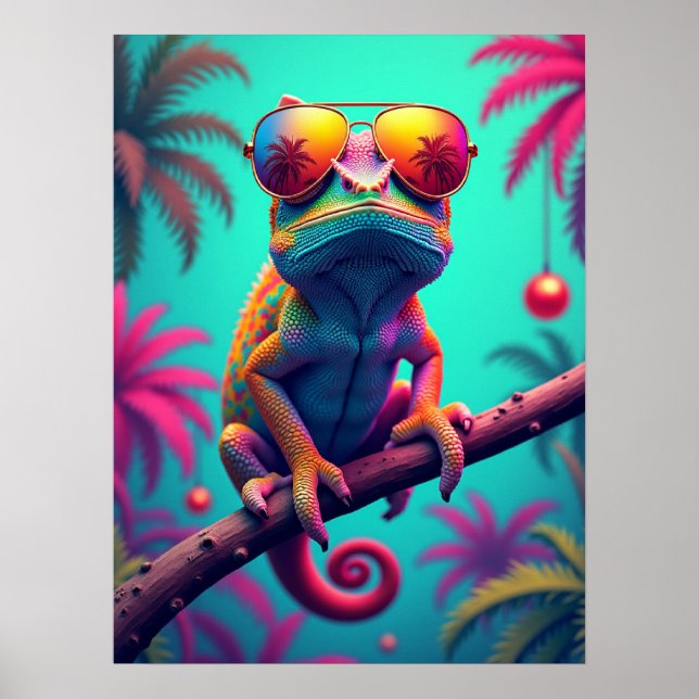 Affiche Chameleon Shades - Pop Art Mode Mème Animal (Devant)