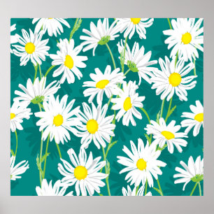 Affiche Chamomile Turquoise : Illustration Florale Sans Me