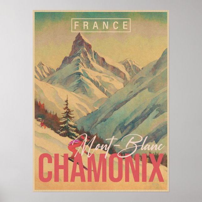 Affiche Chamonix France Mont-Blanc Vintage Ski 1950 (Devant)