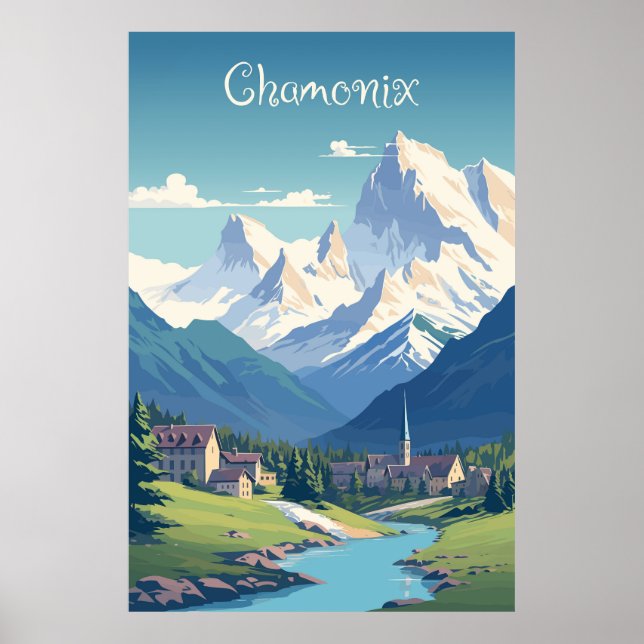 Affiche Chamonix, Mont Blan, Ski (Devant)