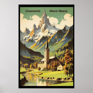 Affiche Chamonix, Mont Blan, Ski