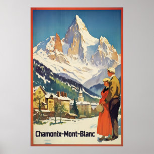 Affiche Chamonix, Mont Blan, Ski Vintage