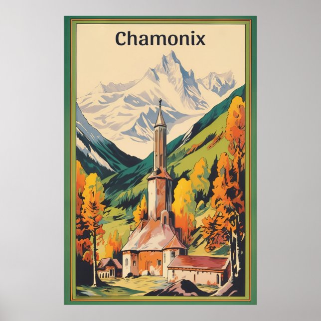 Affiche Chamonix, Mont Blan, Ski Vintage (Devant)