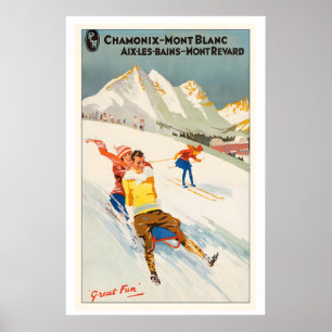 Affiche Chamonix, Mont Blanc France Grand Plaisir Vintage