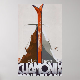 Affiche Chamonix Mont Blanc France Ski Vintage