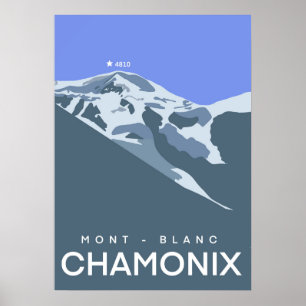 Affiche Chamonix, Mont-Blanc, numériquement dessiné, souve