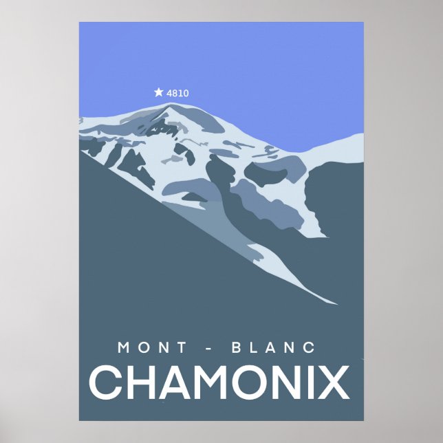 Affiche Chamonix, Mont-Blanc, numériquement dessiné, souve (Devant)