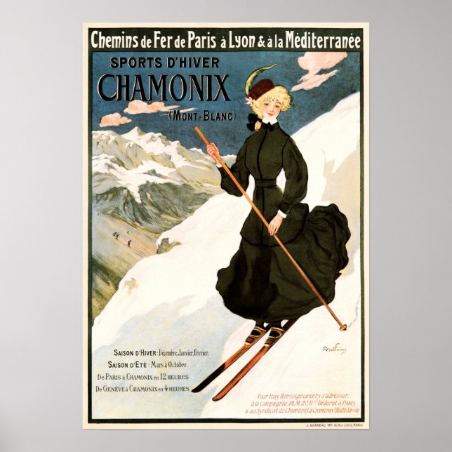 Affiche CHAMONIX Mont Blanc Ski Snow Winter Sports France (Devant)