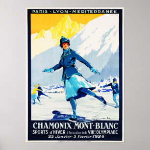 Affiche CHAMONIX Mont Blanc Sports D'Hiver Suisse