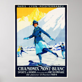Affiche CHAMONIX Mont Blanc Sports D'Hiver Suisse