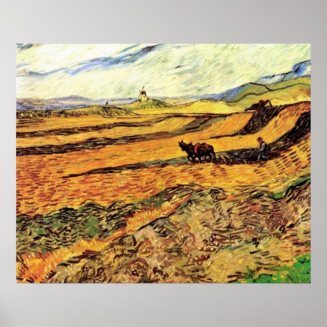 Affiche Champ avec Plowman et Mill Vincent van Gogh (Devant)