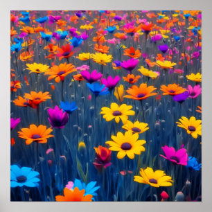 Affiche Champ Coloré De Fleurs