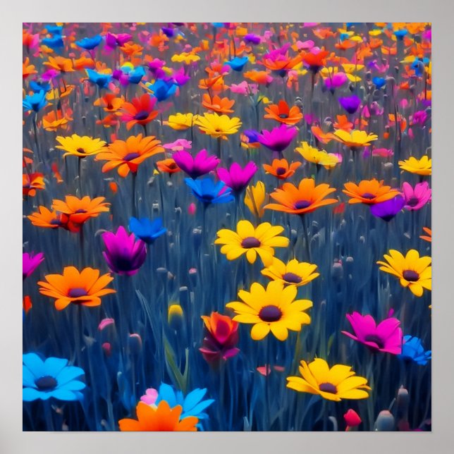 Affiche Champ Coloré De Fleurs (Devant)