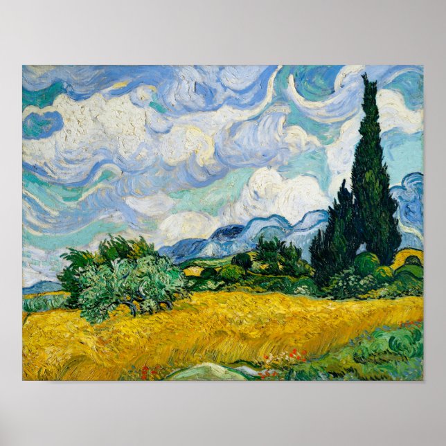 Affiche Champ de blé avec cyprès de Vincent Van Gogh  (Devant)
