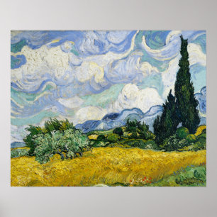 Affiche Champ de blé avec cyprès de Vincent Van Gogh Sm