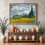 Affiche Champ de blé avec Cyprès, Vincent van Gogh<br><div class="desc">Cyprès gagne du terrain dans l’oeuvre de Van Gogh à la fin juin 1889, lorsqu’il décide de consacrer l’une de ses premières séries à Saint-Rémy aux arbres imposants. Distinctif pour leur riche impasto, ses études exubérantes sur place incluent la vue verticale rapprochée des cyprès du Met et cette composition horizontale...</div>