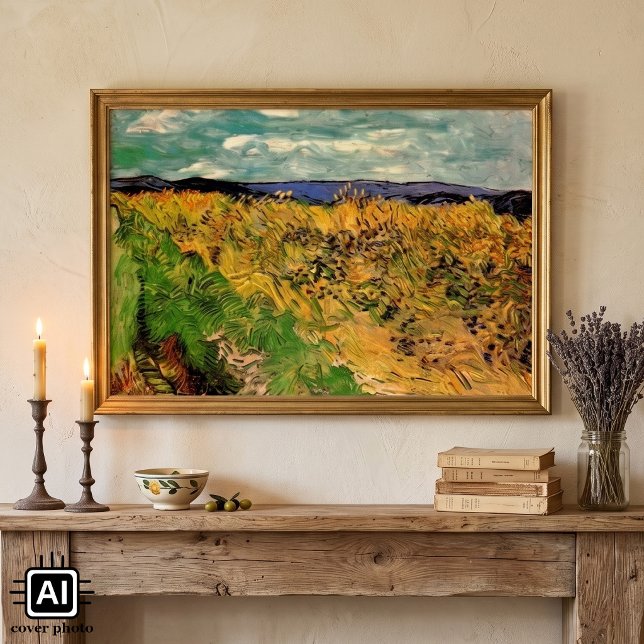 Affiche Champ de blé avec des bleuets par Vincent van Gogh (Wheat Field with Cornflowers by Vincent van Gogh is a vintage fine art post impressionism painting.)