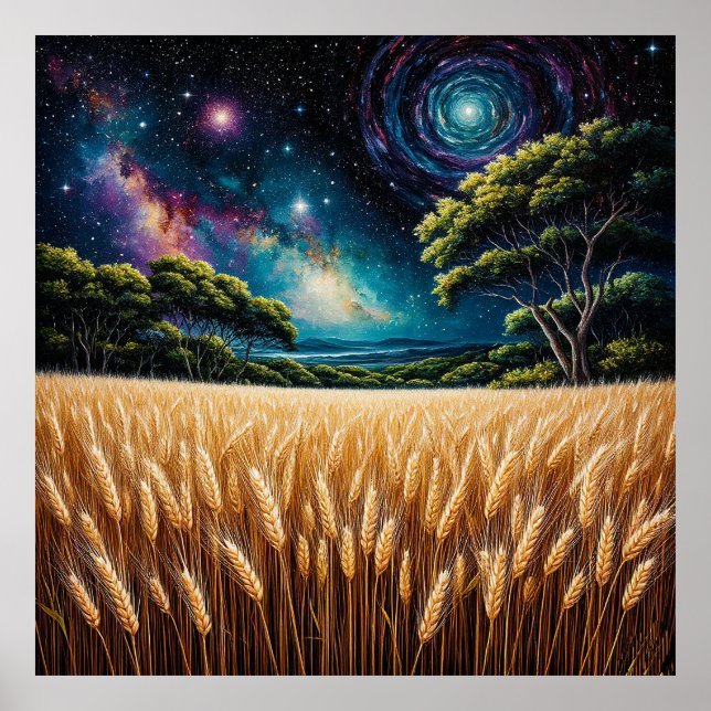 Affiche Champ de blé époustouflant sous un ciel nocturne v (Devant)