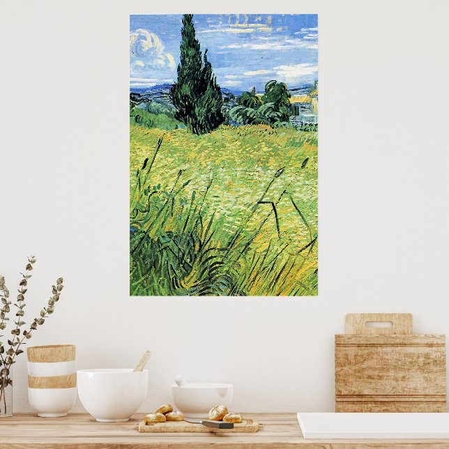 Affiche Champ de blé vert avec cyprès, (Cuisine)