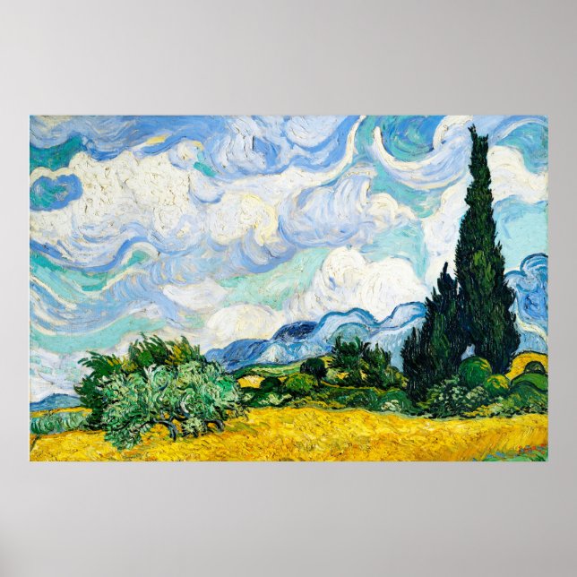 Affiche Champ de blé Vincent Van Gogh avec Cyprès (Devant)