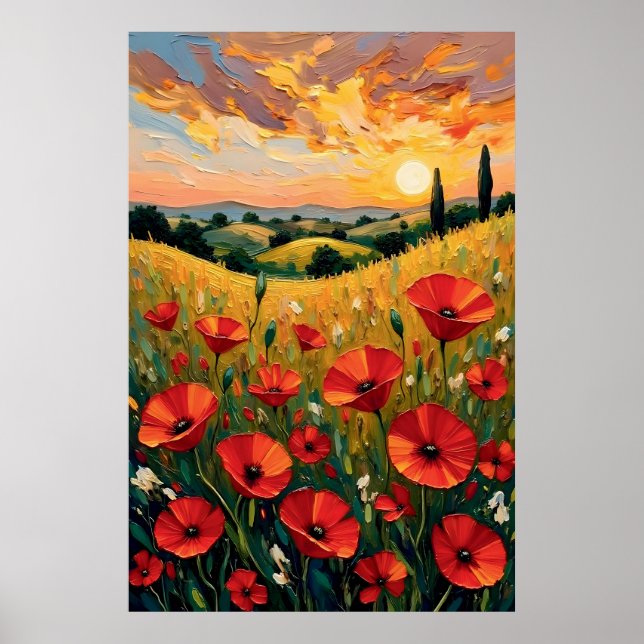 Affiche Champ de Coquelicots Rouges Peinture à l'Huile (Devant)