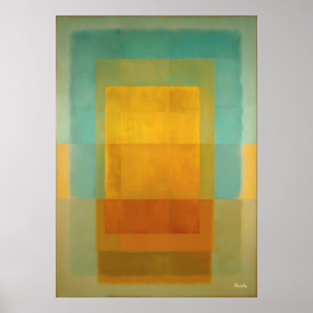 Affiche Champ de couleur or turquoise Art abstrait moderne (Devant)