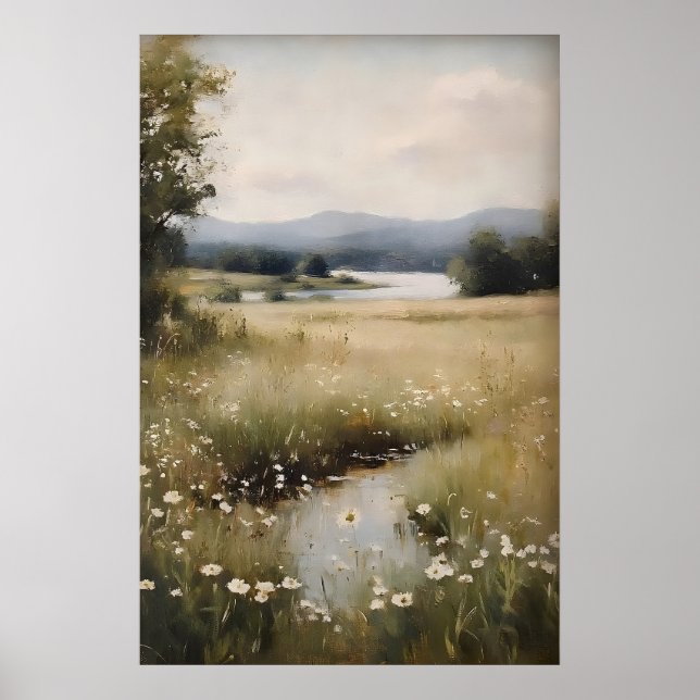 Affiche Champ de fleurs sauvages de printemps, peinture nu (Devant)