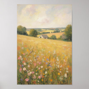 Affiche Champ de fleurs sauvages printanières Art de ferme