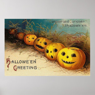 Affiche Champ de foin Citrouille Jack O'Lantern