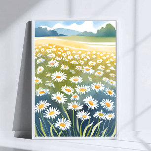 Affiche Champ de pâquerettes   Peinture florale de prairie