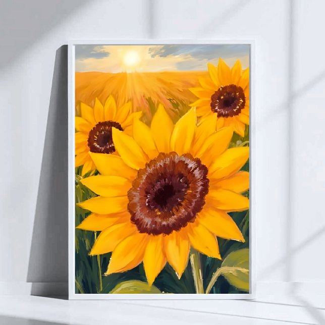 Affiche Champ de Tournesols | Aquarelle Fleur Jaune Peinte (Créateur téléchargé)