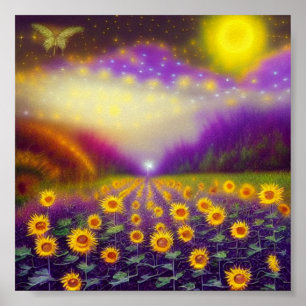 Affiche Champ de tournesols de fantaisie sauvage