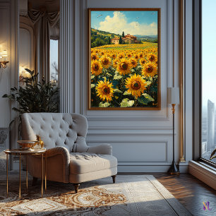Affiche Champ de tournesols et cottage toscan Impressionni