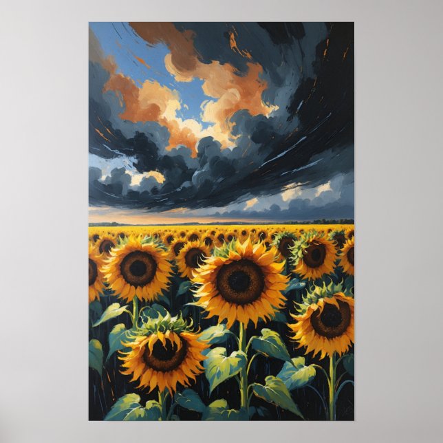 Affiche Champ de Tournesols sous un Paysage Céleste Dramat (Devant)