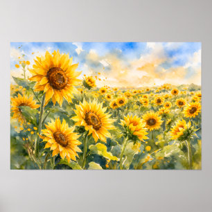 Affiche Champ de Tournesols – Tournesol à l'aquarelle