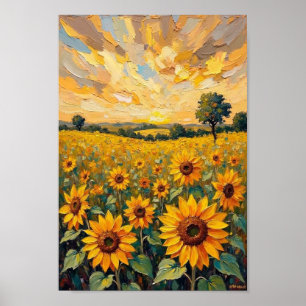 Affiche Champ de Tournesols Vintage Art de Campagne