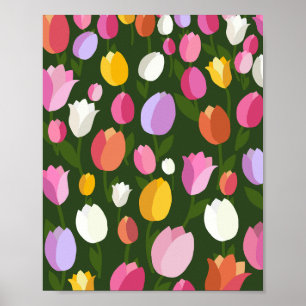 Affiche Champ de tulipe 01 Fleurs rétro colorées