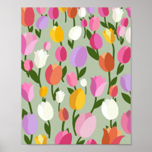 Affiche Champ de Tulipes 05 Floral Coloré Pastel Vert