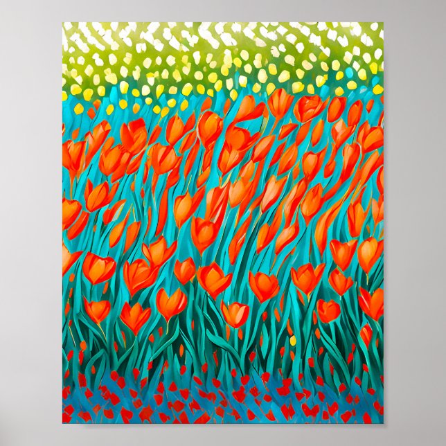 Affiche Champ de tulipes orange (Devant)