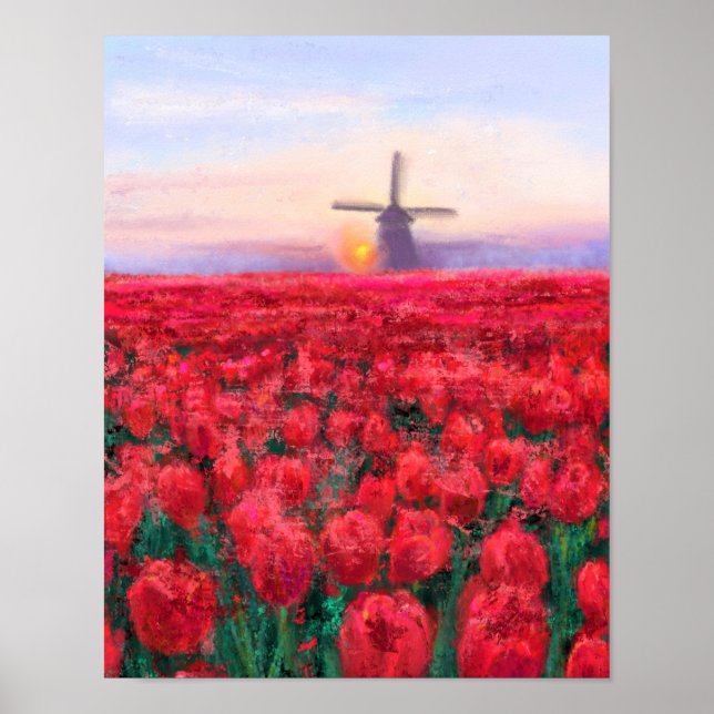 Affiche Champ de tulipes - Paysage - Printemps aux Pays-Ba (Devant)