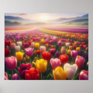 Affiche Champ de tulipes vibrant en pleine floraison