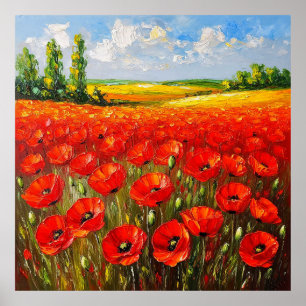 Affiche Champ Vivant de Coquelicots en Fleur