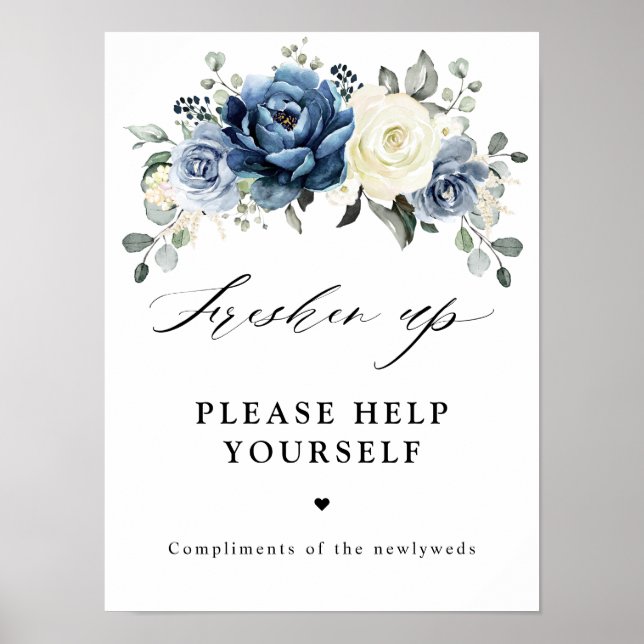Affiche Champagne bleu poussiéreux ivoire floral Rafraîchi (Devant)
