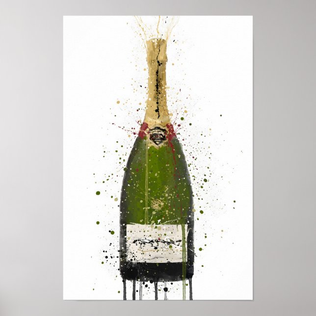 Affiche Champagne Bottle Wall Art Print 'Olive Green'  (Devant)