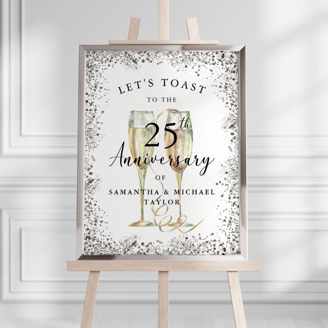 Affiche Champagne d'argent 25e anniversaire Mariage Bienve (Créateur téléchargé)